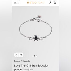 BVLGARI Save The Children Silver Chain Bracelet with Black Ceramic Pendant